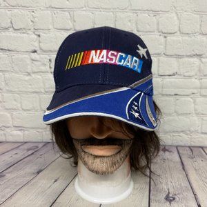 NASCAR Racing Hat Cap Strap Back Navy Blue OSFM Embroidered Logo US Flag Jets